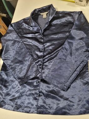 Satin Navy Button-Front Top